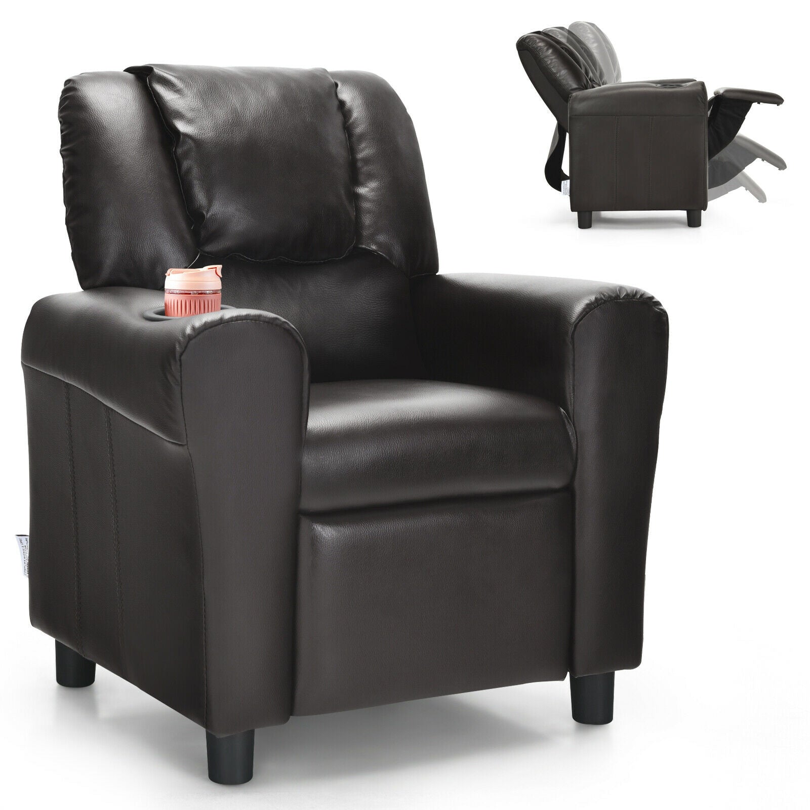 Children PU Leather Recliner Chair with Front Footrest-Brown