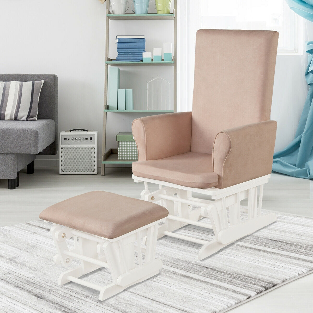 Wooden Baby Nursery Glider and Ottoman Cushion Set-PinkÂ 