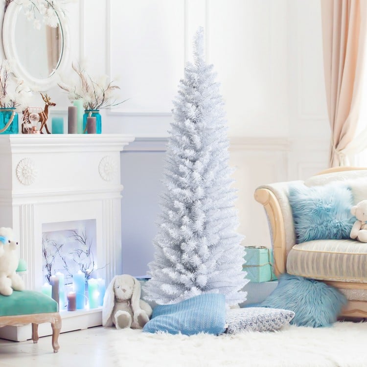 7 Feet Artificial Christmas Pencil Tree with Folding Metal Stand