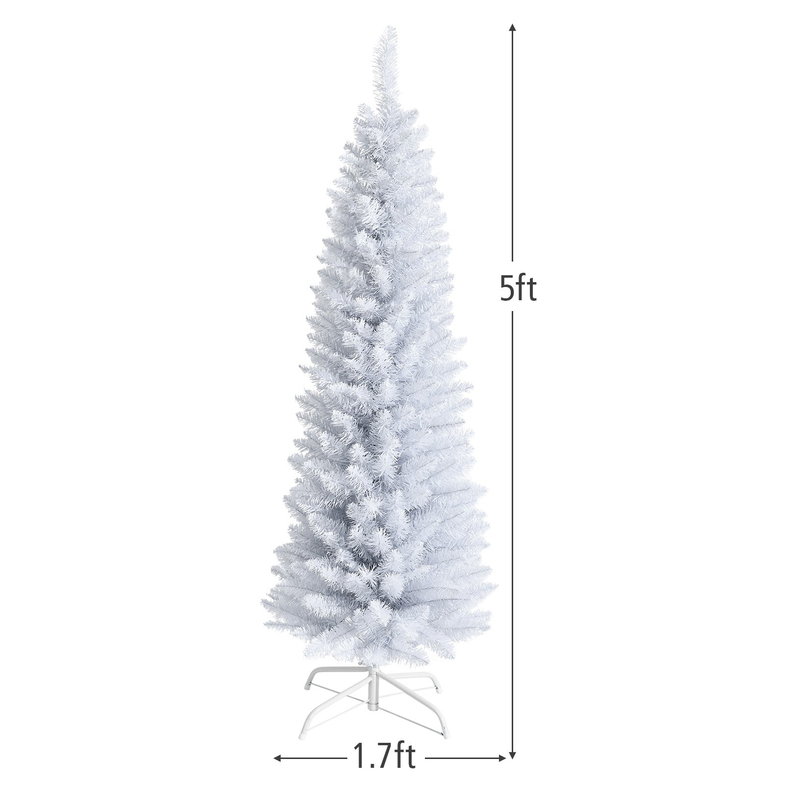 Slim Artificial Christmas Pencil Tree with PVC Needles and Folding Metal Stand-5'