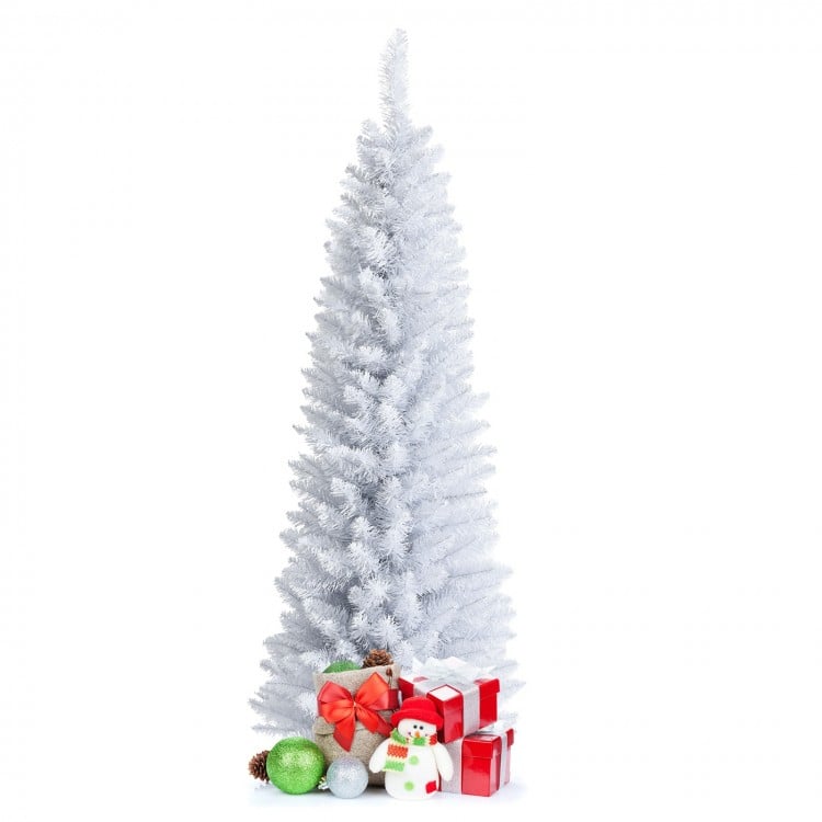 7 Feet Artificial Christmas Pencil Tree with Folding Metal Stand