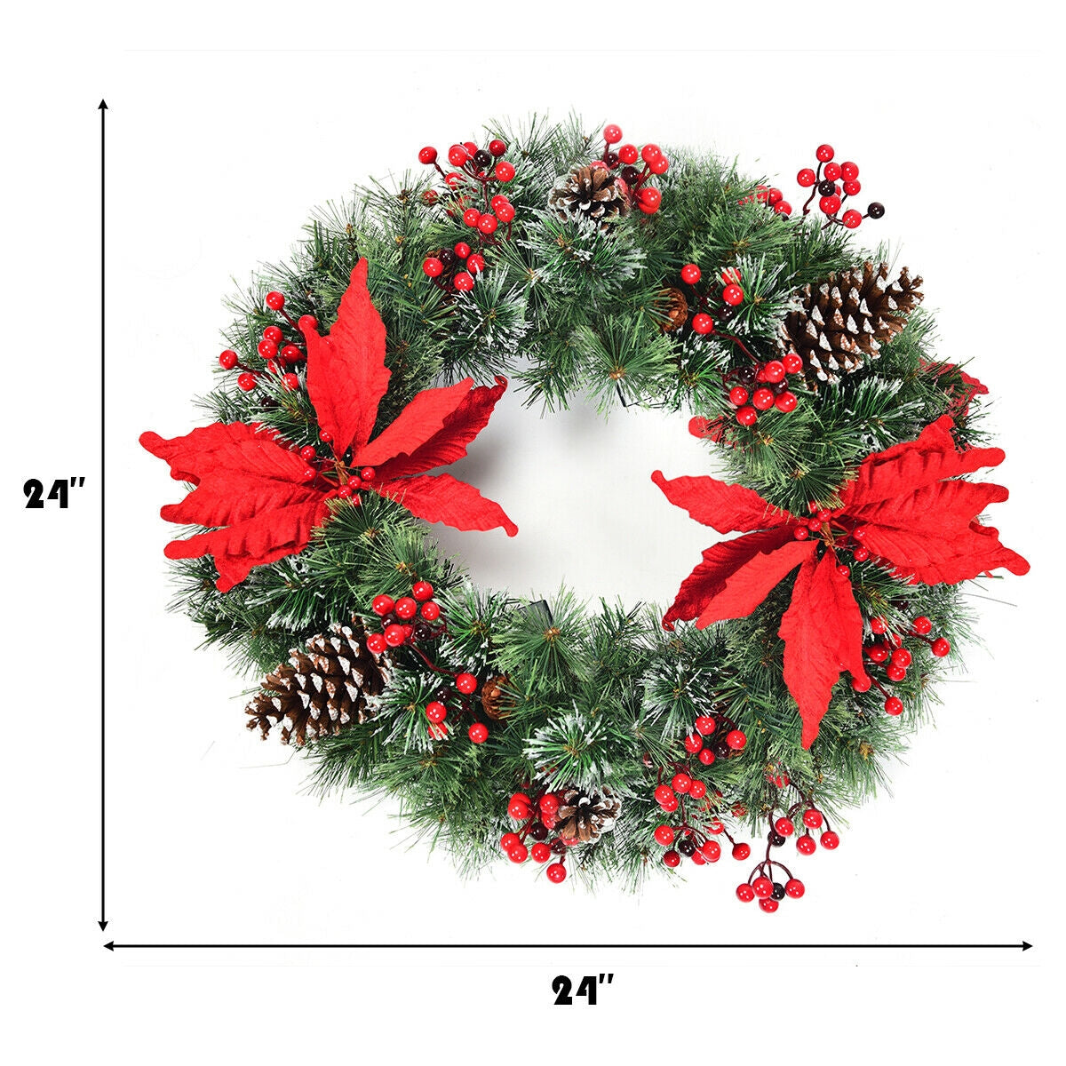 Pre-lit Snow Flocked Christmas Wreath with 50 LED Lights