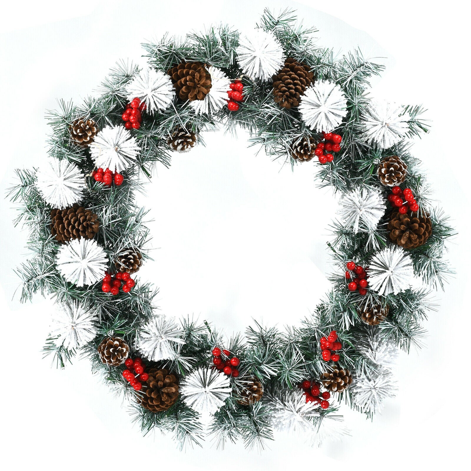 30-Inch Pre-lit Flocked Artificial Christmas Wreath with Mixed Decorations