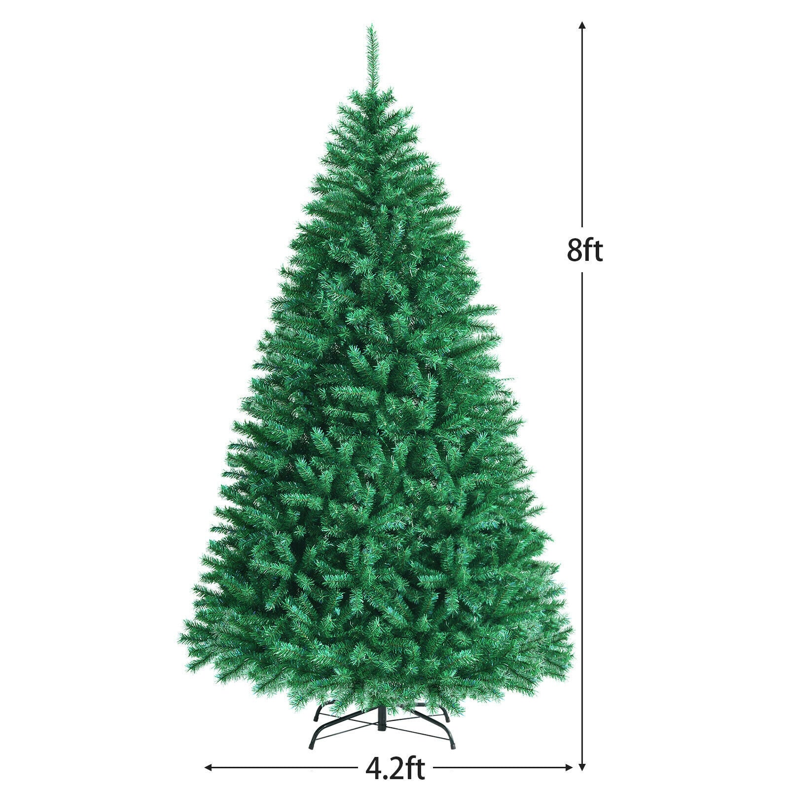 8 Feet Green Artificial Christmas Tree with 1704 Iridescent Branch Tips