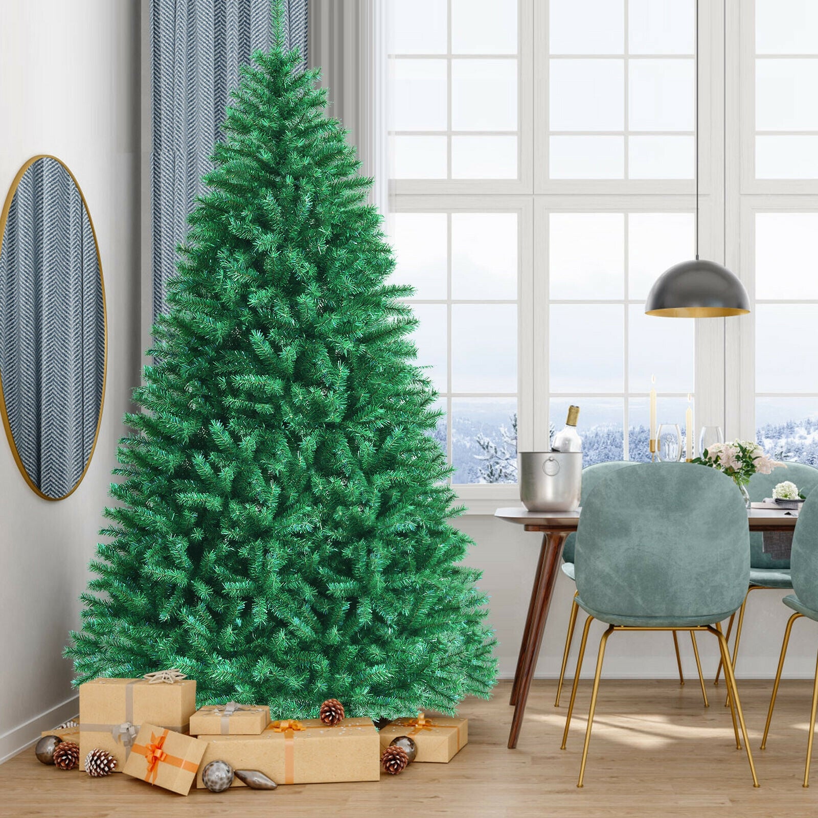 8 Feet Green Artificial Christmas Tree with 1704 Iridescent Branch Tips