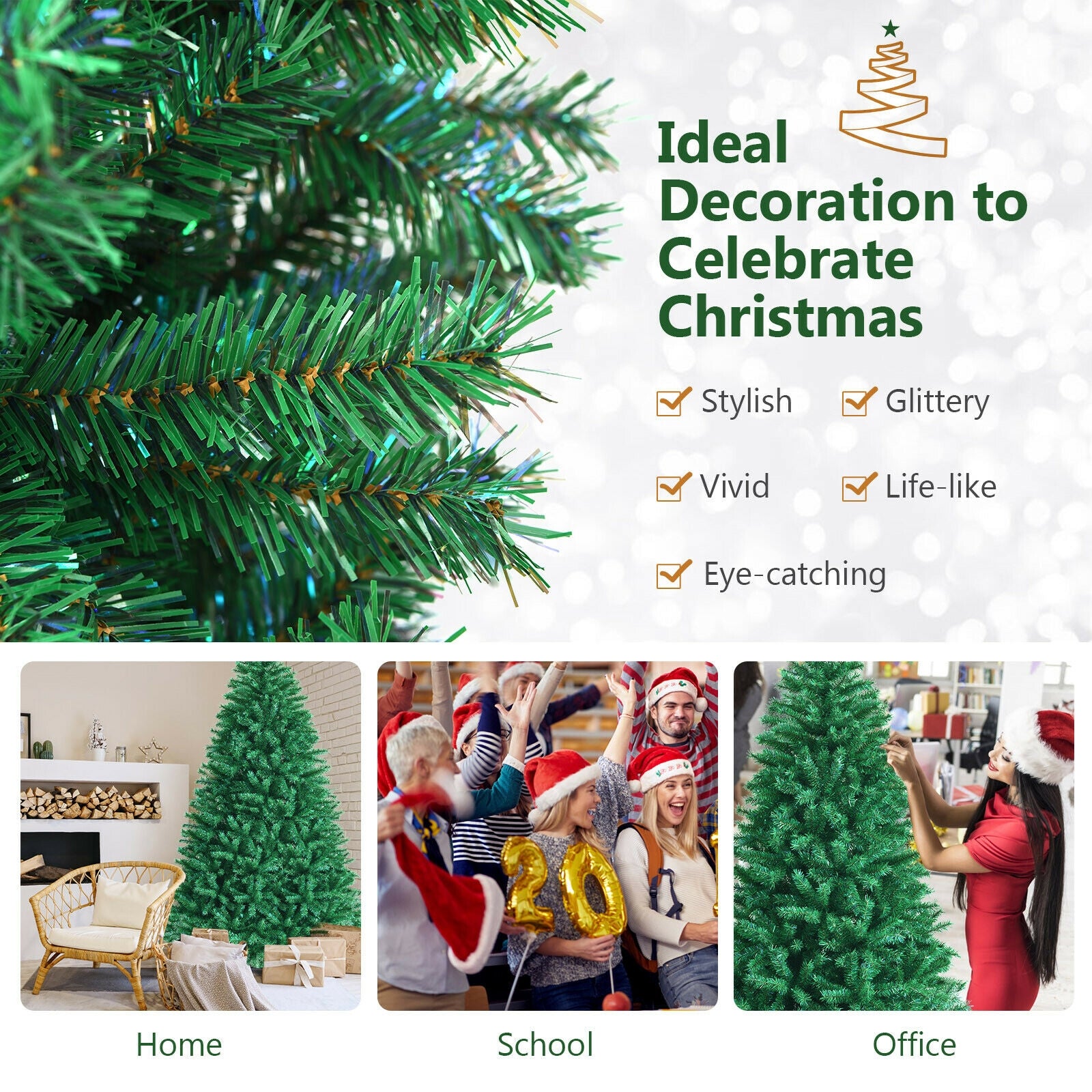 8 Feet Green Artificial Christmas Tree with 1704 Iridescent Branch Tips