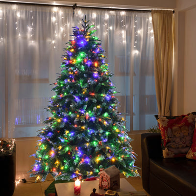 Pre-Lit Snowy Christmas Hinged Tree with Multi-Color Lights-7'Â 