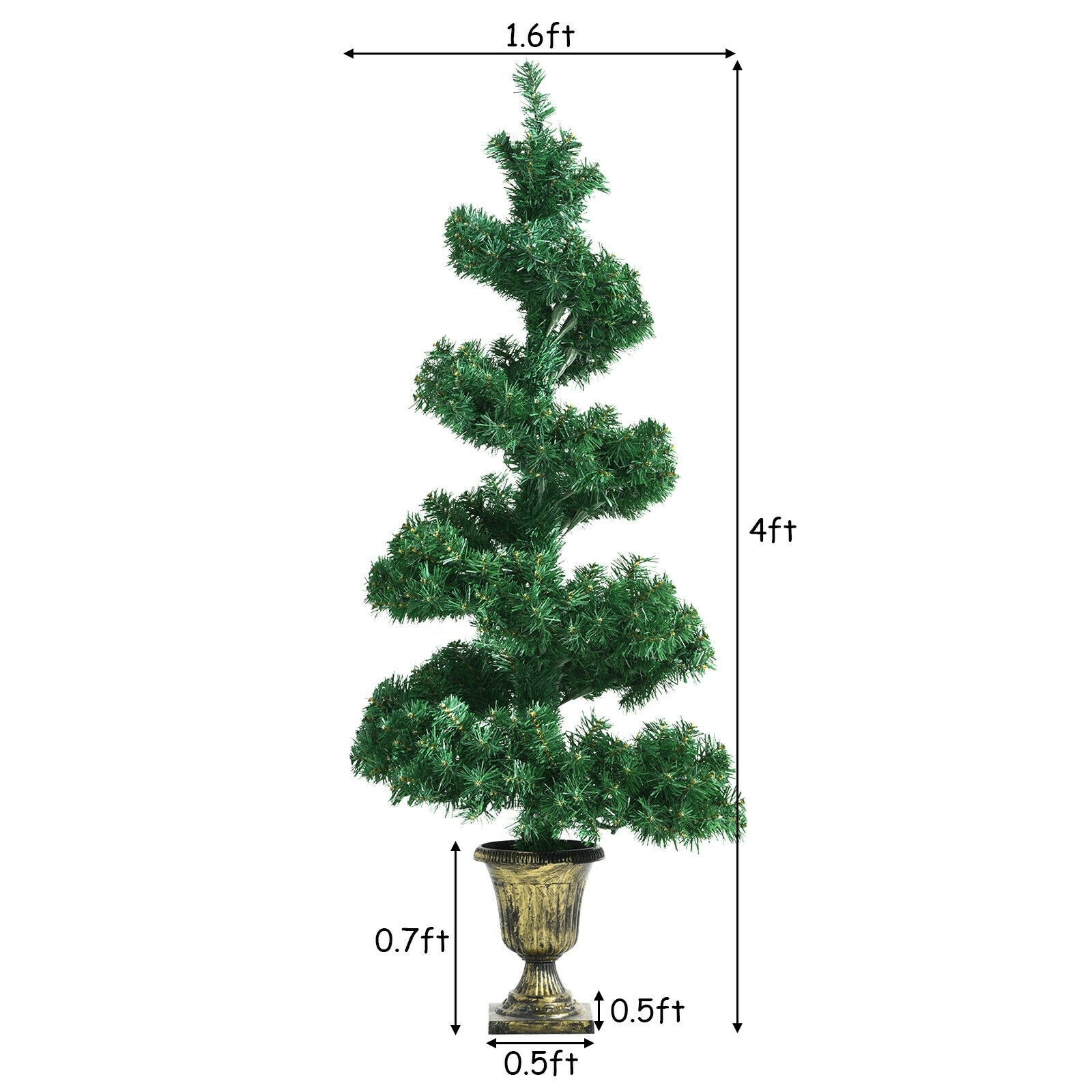 4 Feet Pre-lit Spiral Entrance Artificial Christmas Tree with Retro Urn Base