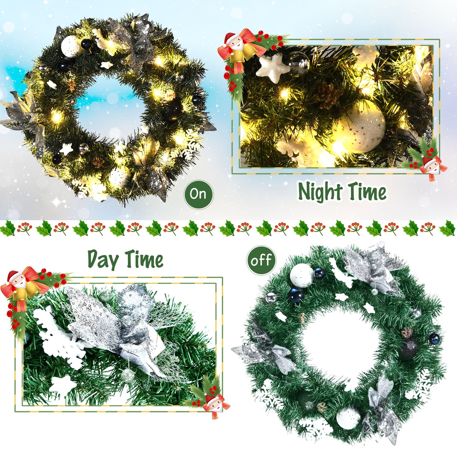 Battery Operated Xmas Wreath with 30 LED Lights