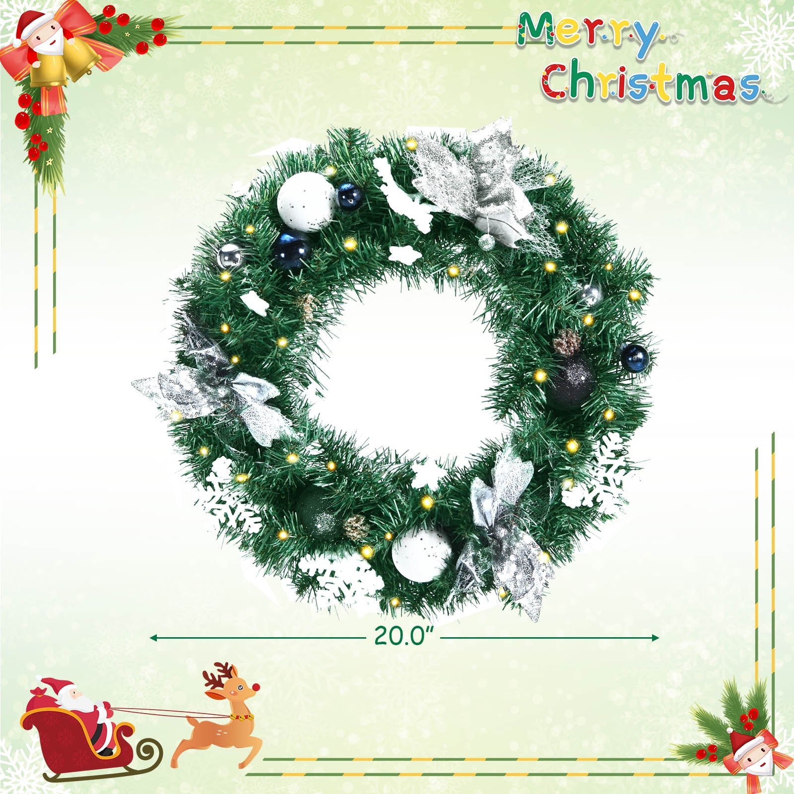 Battery Operated Xmas Wreath with 30 LED Lights