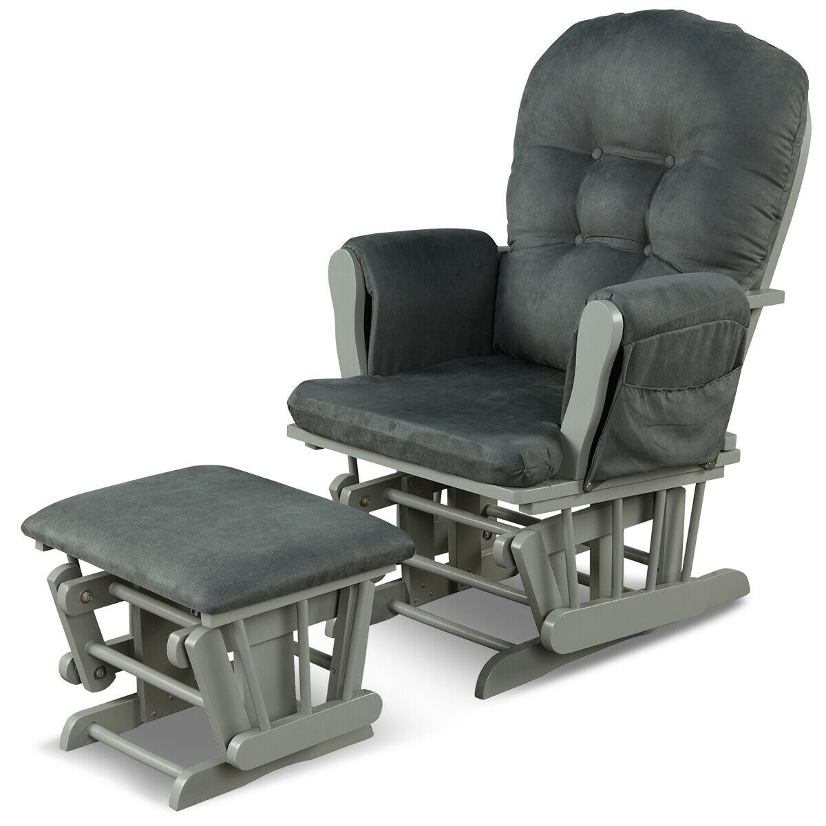 Wood Glider and Ottoman Set with Padded Armrests and Detachable Cushion-Dark Gray