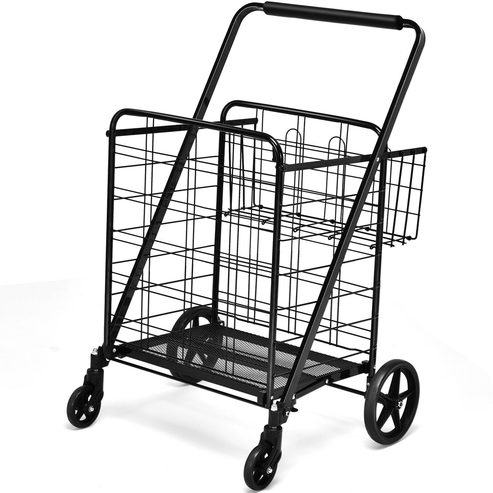 Heavy Duty Folding Utility Shopping Double Cart-Black