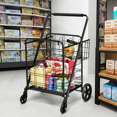 Heavy Duty Folding Utility Shopping Double Cart-BlackÂ 