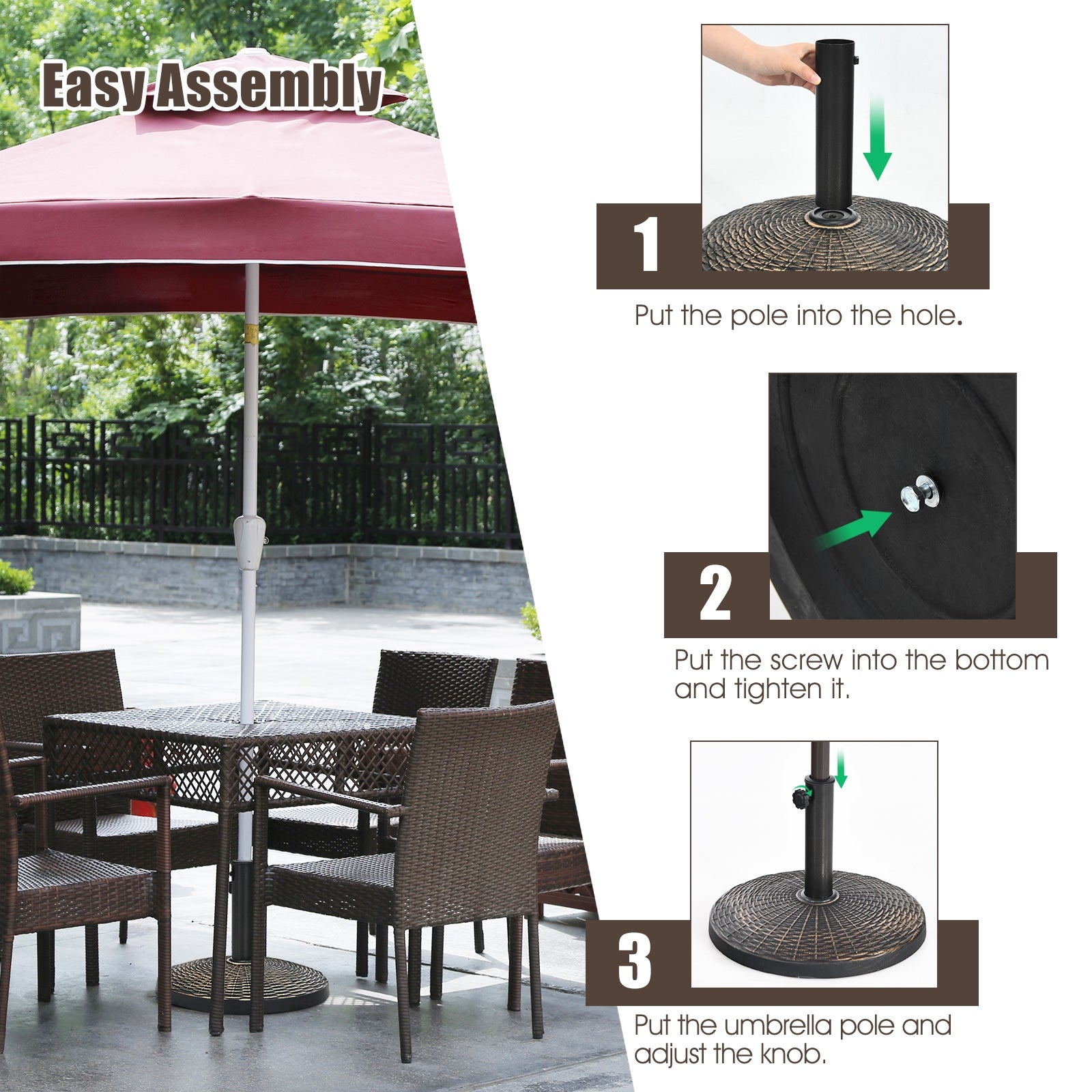 22Lbs Patio Resin Umbrella Base with Wicker Style for Outdoor Use