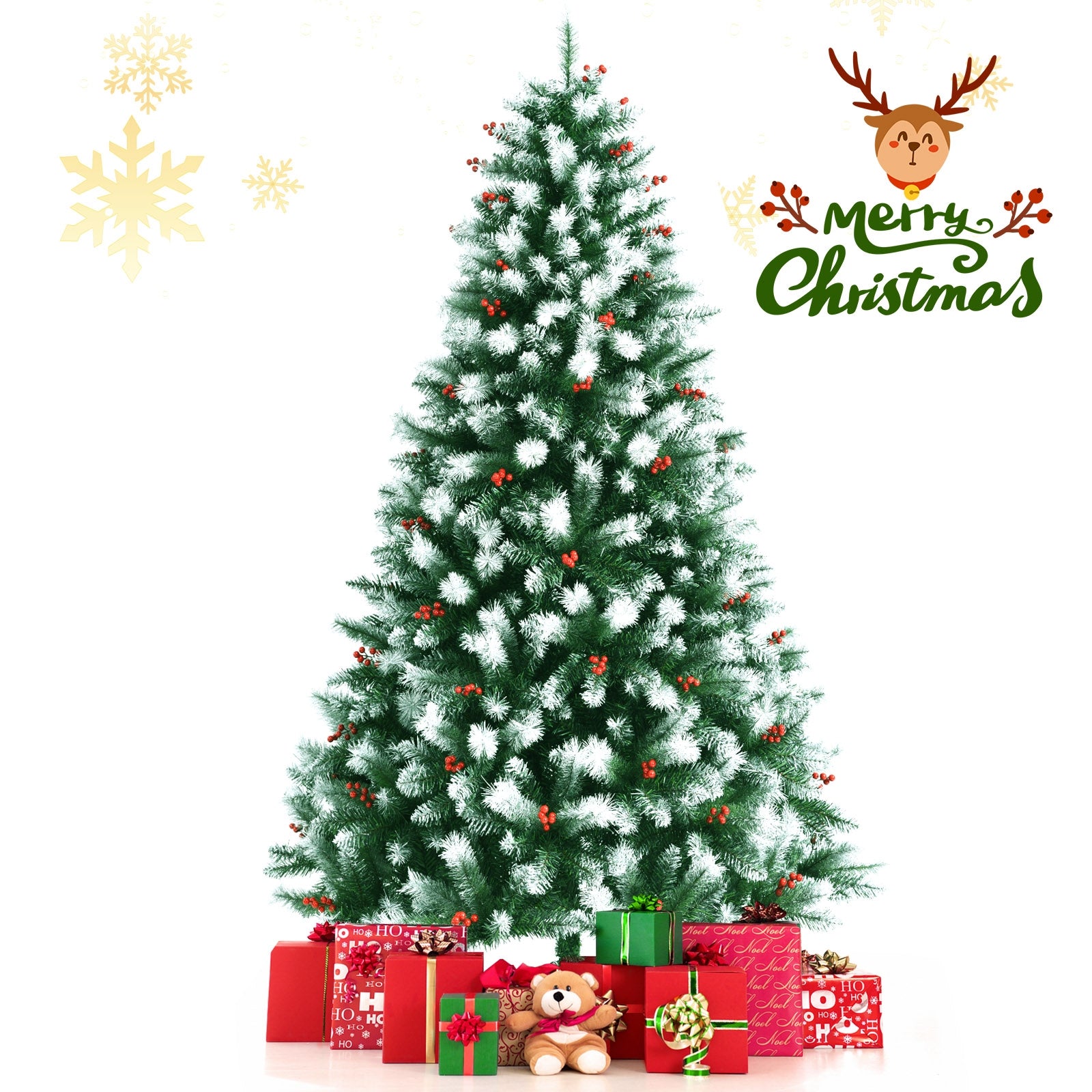 Artificial PVC Christmas Tree with Branch Tips and Metal Stand-7'