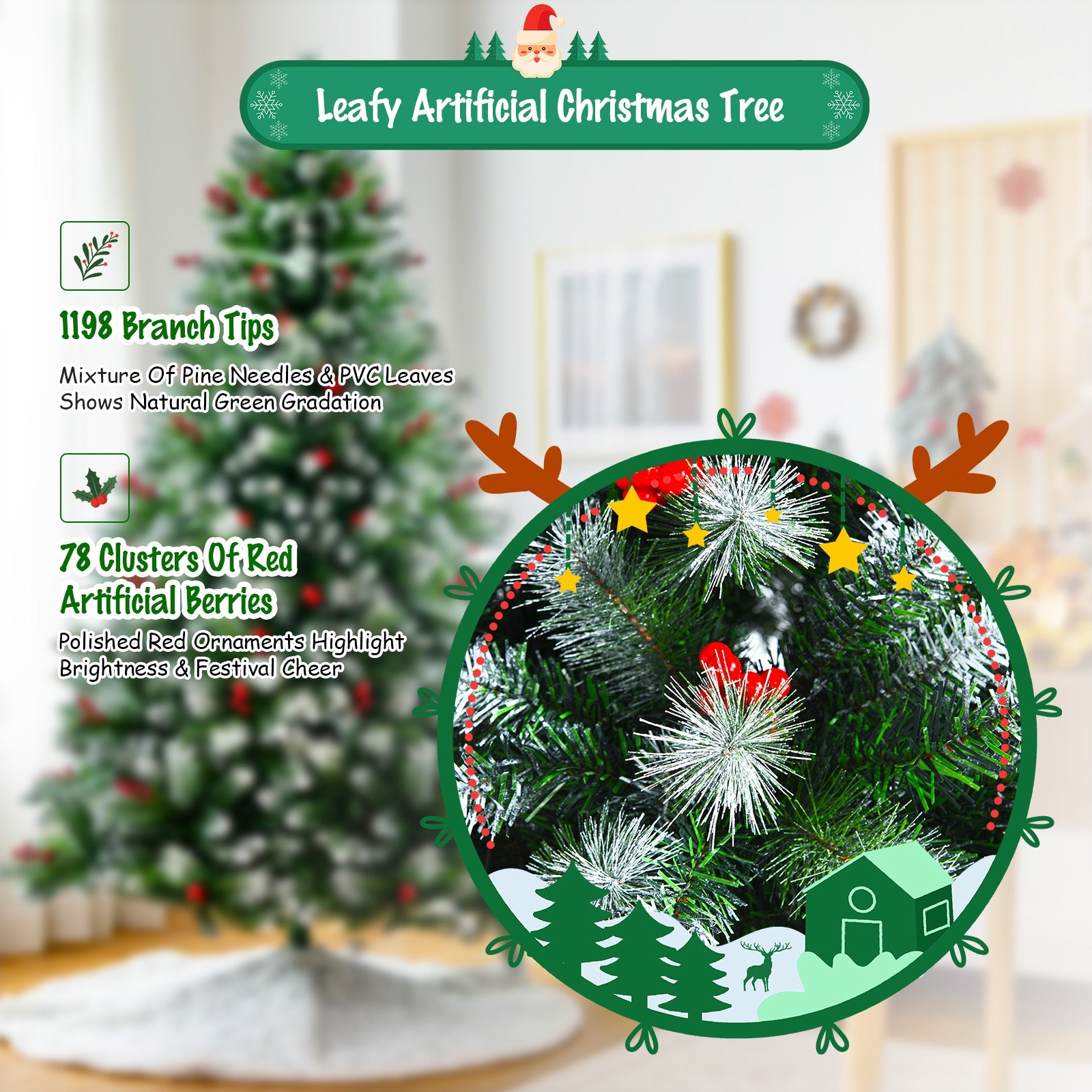 Artificial PVC Christmas Tree with Branch Tips and Metal Stand-7'