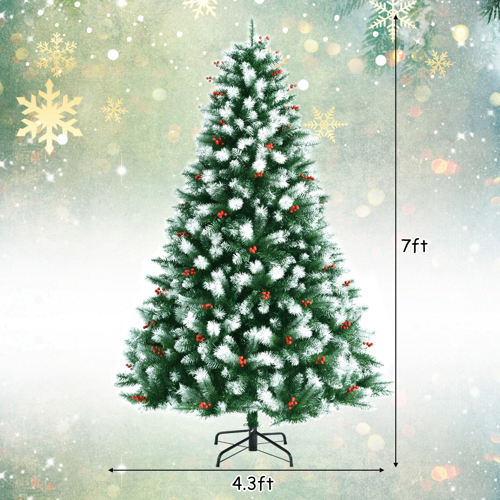 Artificial PVC Christmas Tree with Branch Tips and Metal Stand-7'