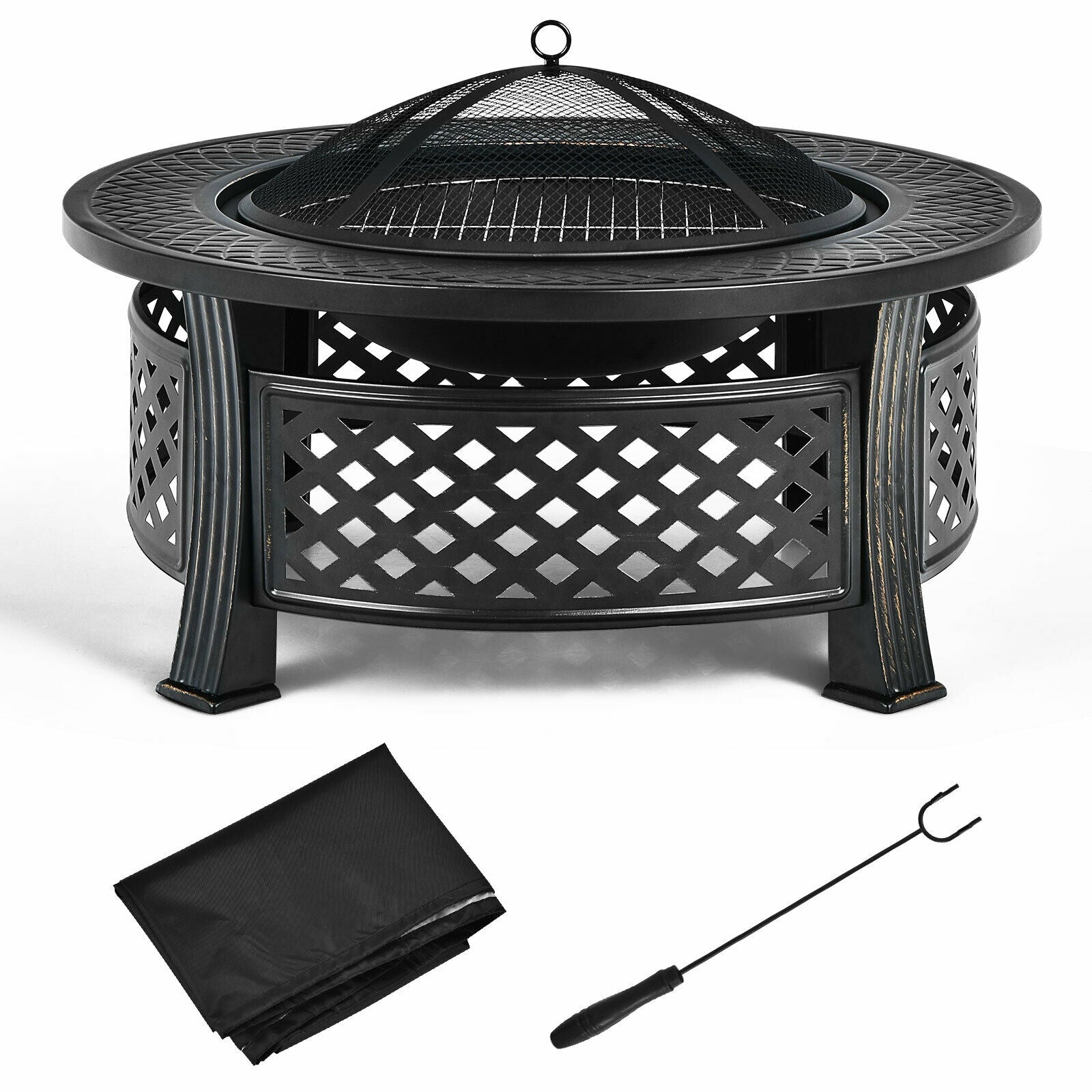 Outdoor Fire Pit with BBQ Grill and High-temp Resistance Finish