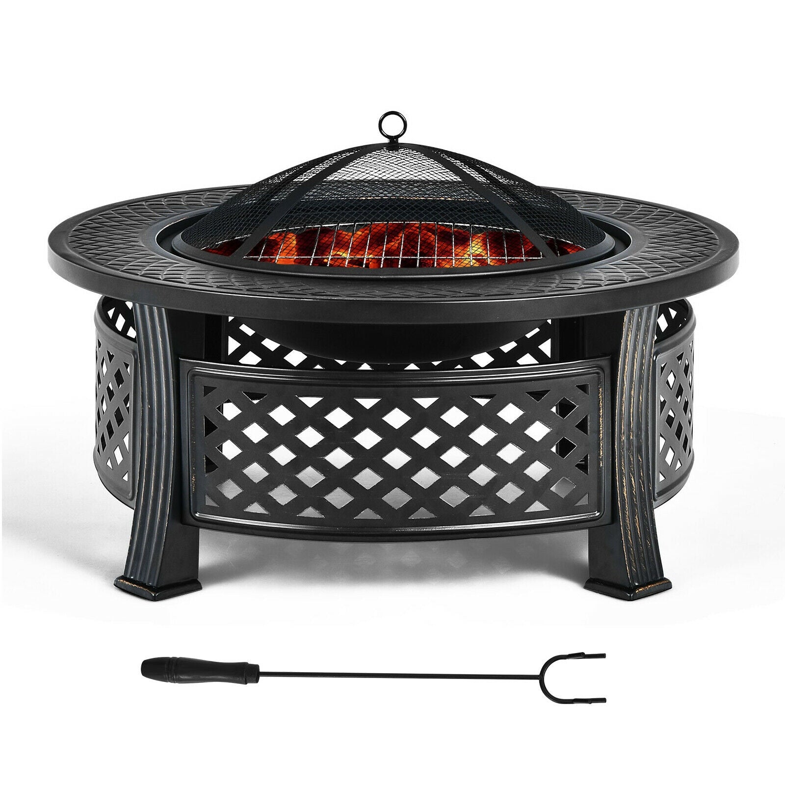 Outdoor Fire Pit with BBQ Grill and High-temp Resistance Finish