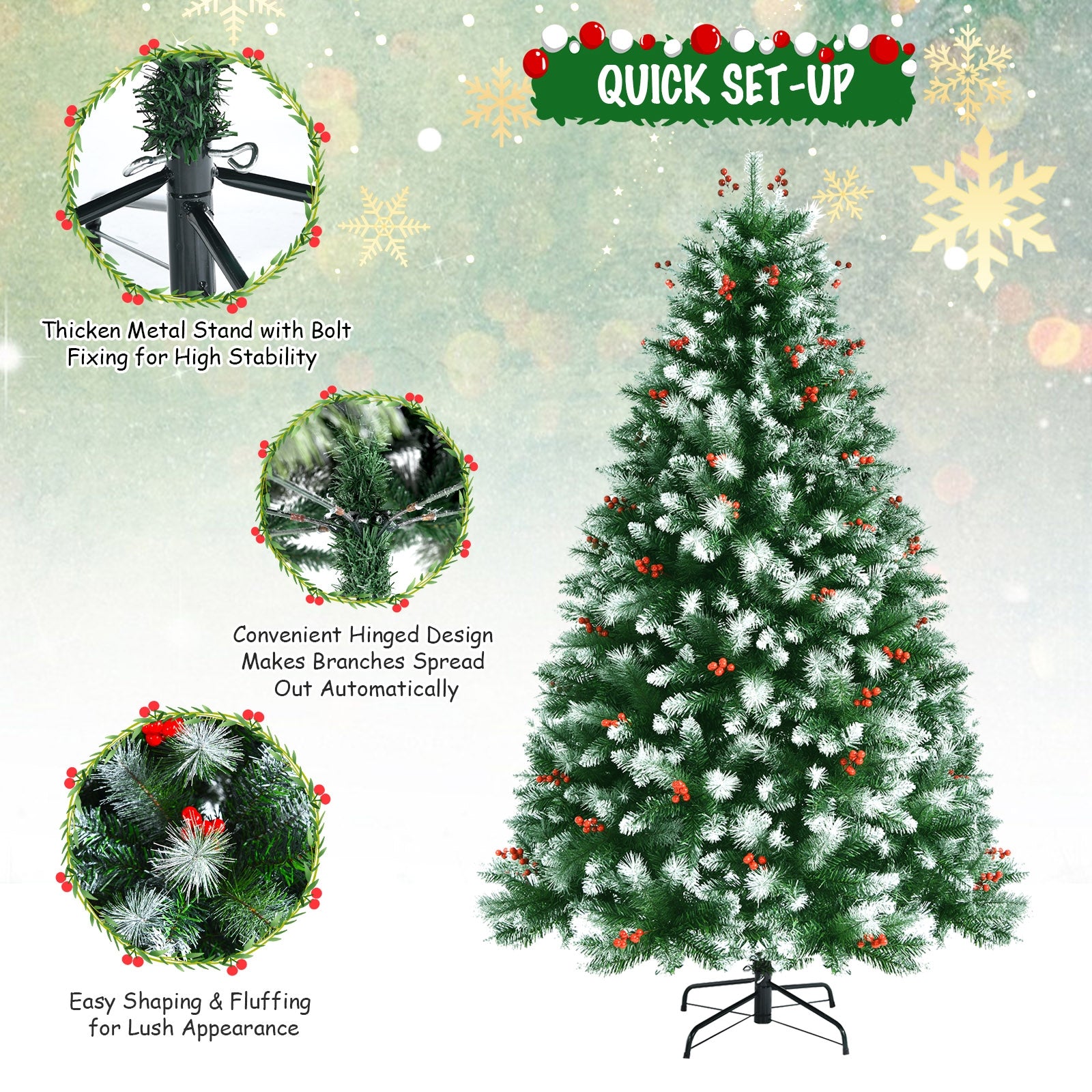 Artificial PVC Christmas Tree with Branch Tips and Metal Stand-6 ft