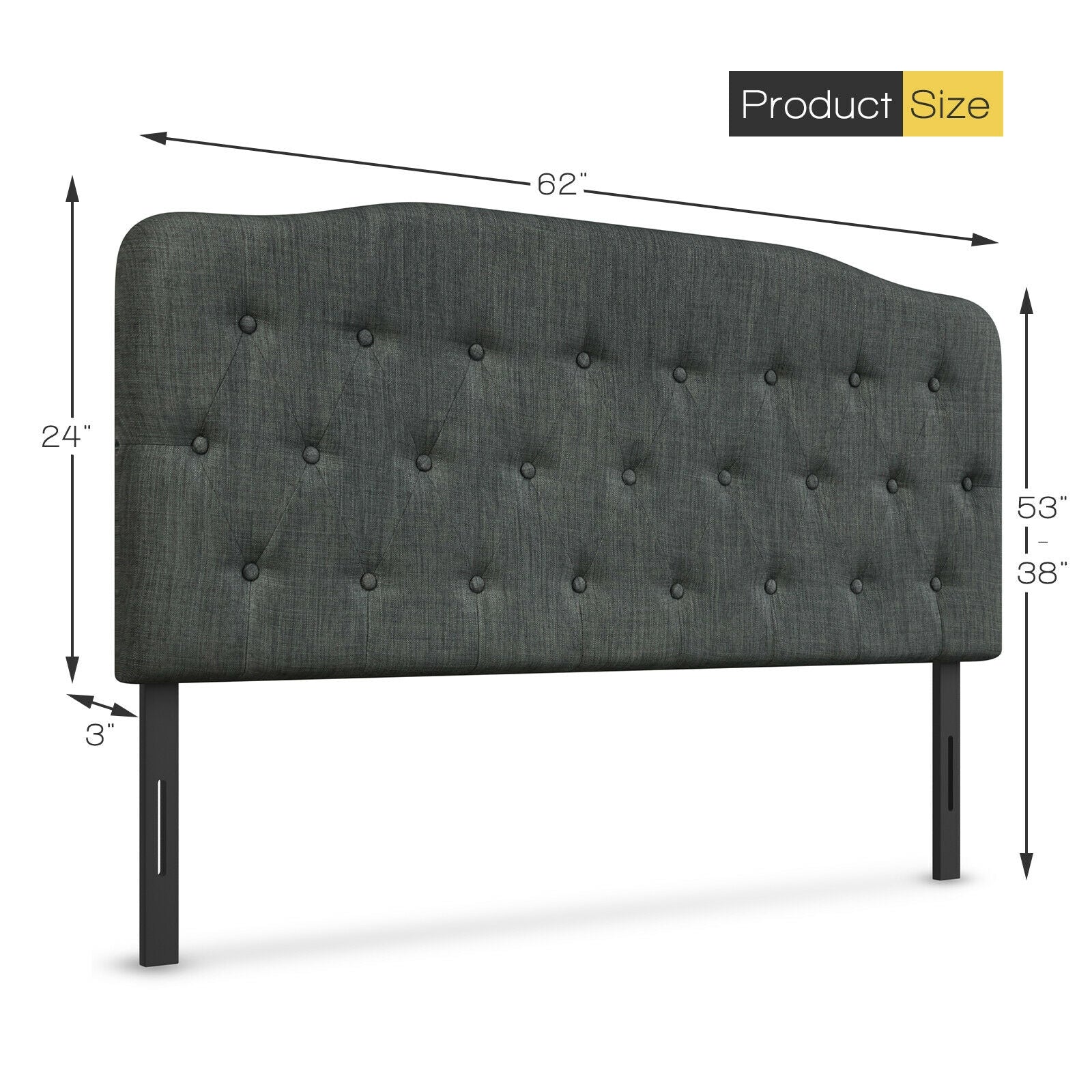 Queen Upholstered Headboard with Adjustable Heights-Dark Gray