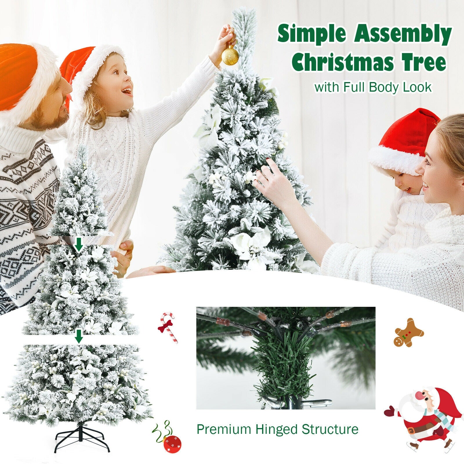 7 Feet Snow Flocked Christmas Tree with Poinsettia Flowers