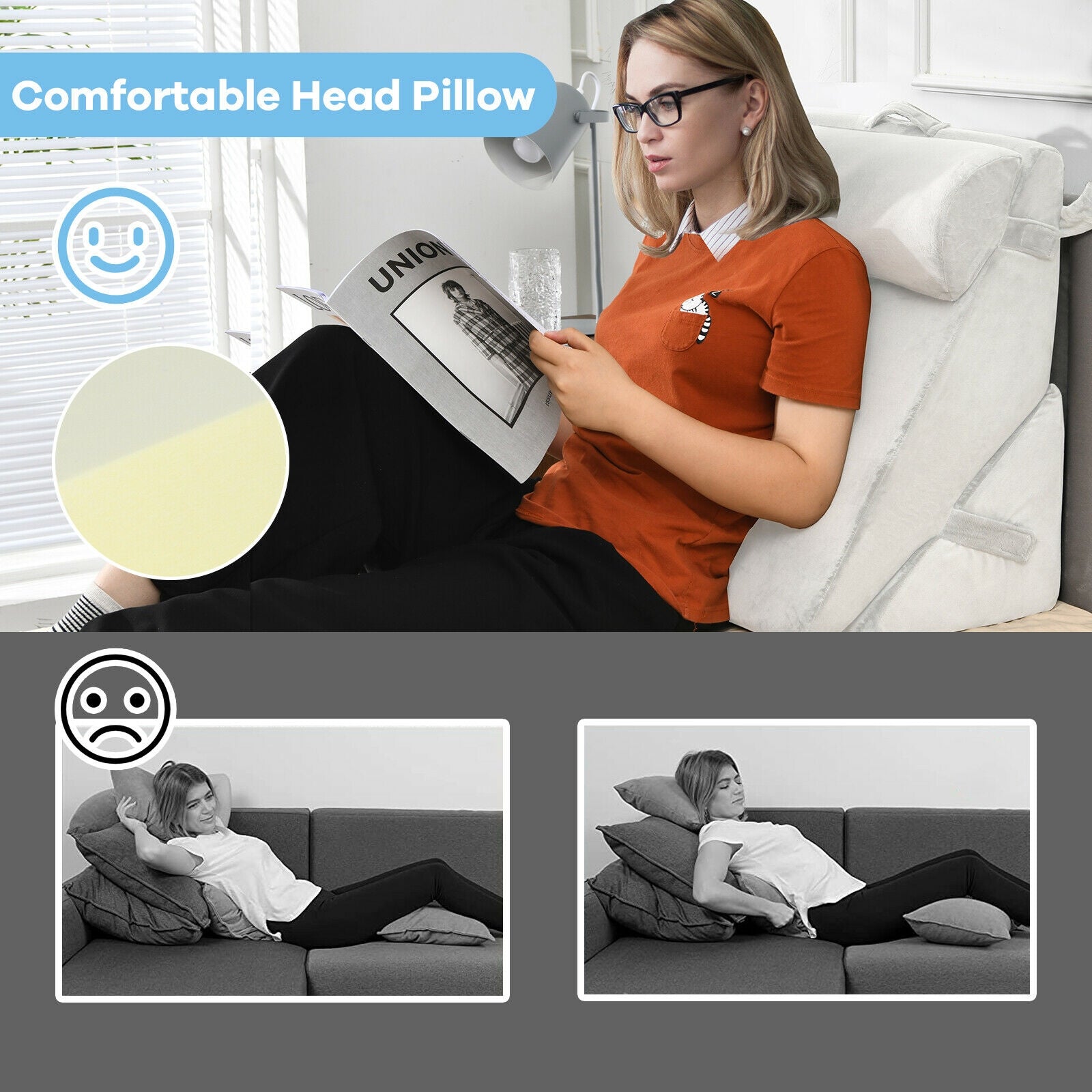 Adjustable Neck Back Support Memory Foam Headrest-White