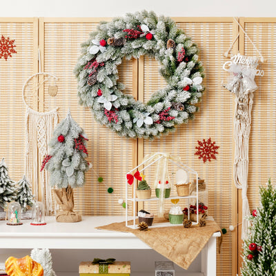 24 Inch Electrostatic Flocked Christmas Wreath Holiday Decor with 175 PE TipsÂ 