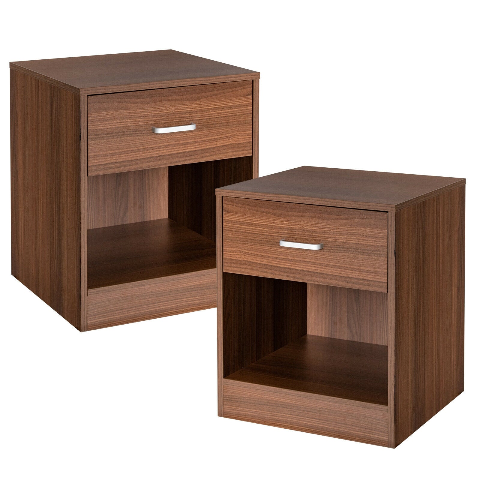 2 Pieces Nightstand with Storage Drawer and Cabinet-Brown