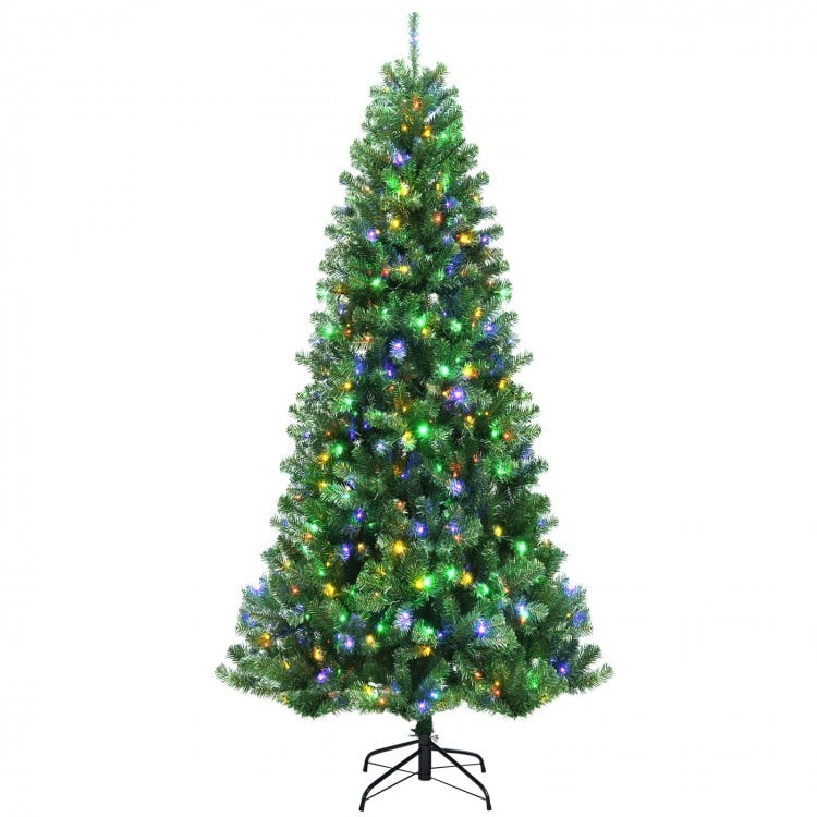 8 Feet Artificial Christmas Tree with Remote-controlled Color-changing LED Lights