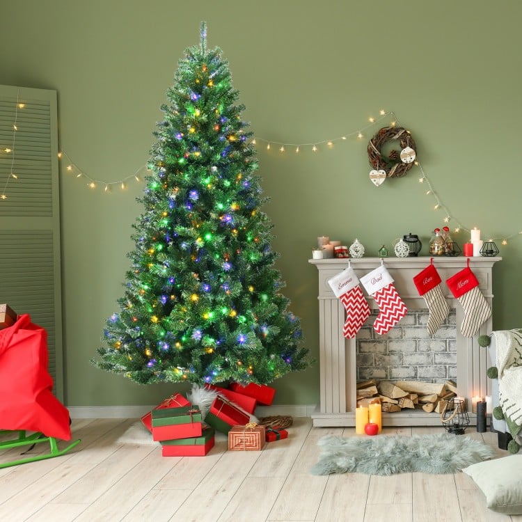 8 Feet Artificial Christmas Tree with Remote-controlled Color-changing LED Lights