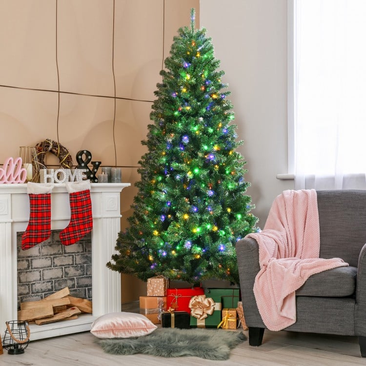 8 Feet Artificial Christmas Tree with Remote-controlled Color-changing LED Lights