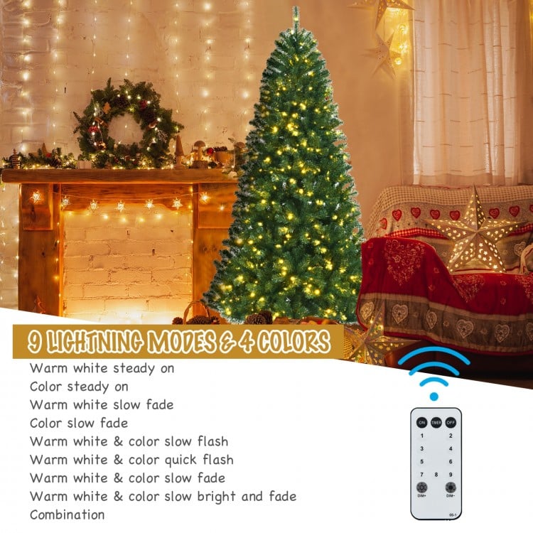 8 Feet Artificial Christmas Tree with Remote-controlled Color-changing LED Lights