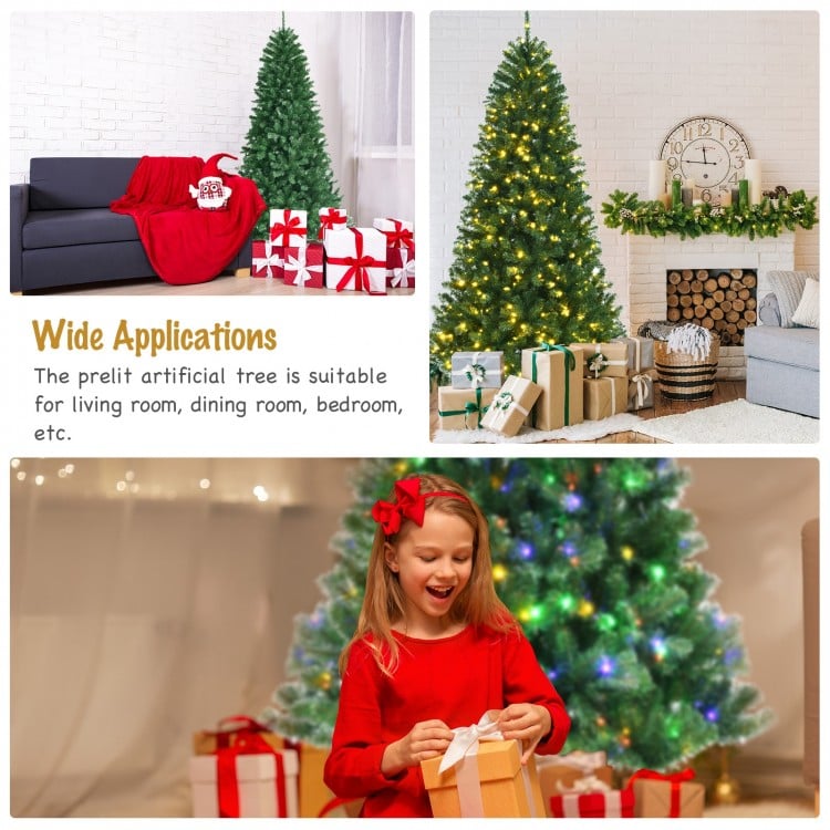 8 Feet Artificial Christmas Tree with Remote-controlled Color-changing LED Lights