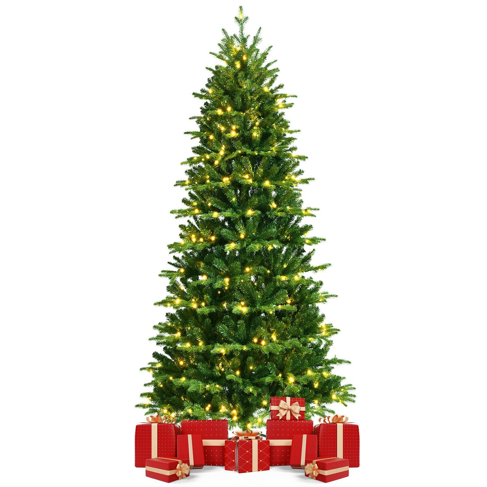 Realistic Pre-Lit Hinged Christmas Tree with Lights and Foot Switch-8'