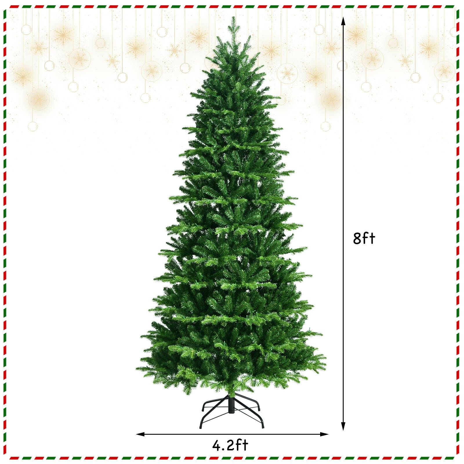 Realistic Pre-Lit Hinged Christmas Tree with Lights and Foot Switch-8'