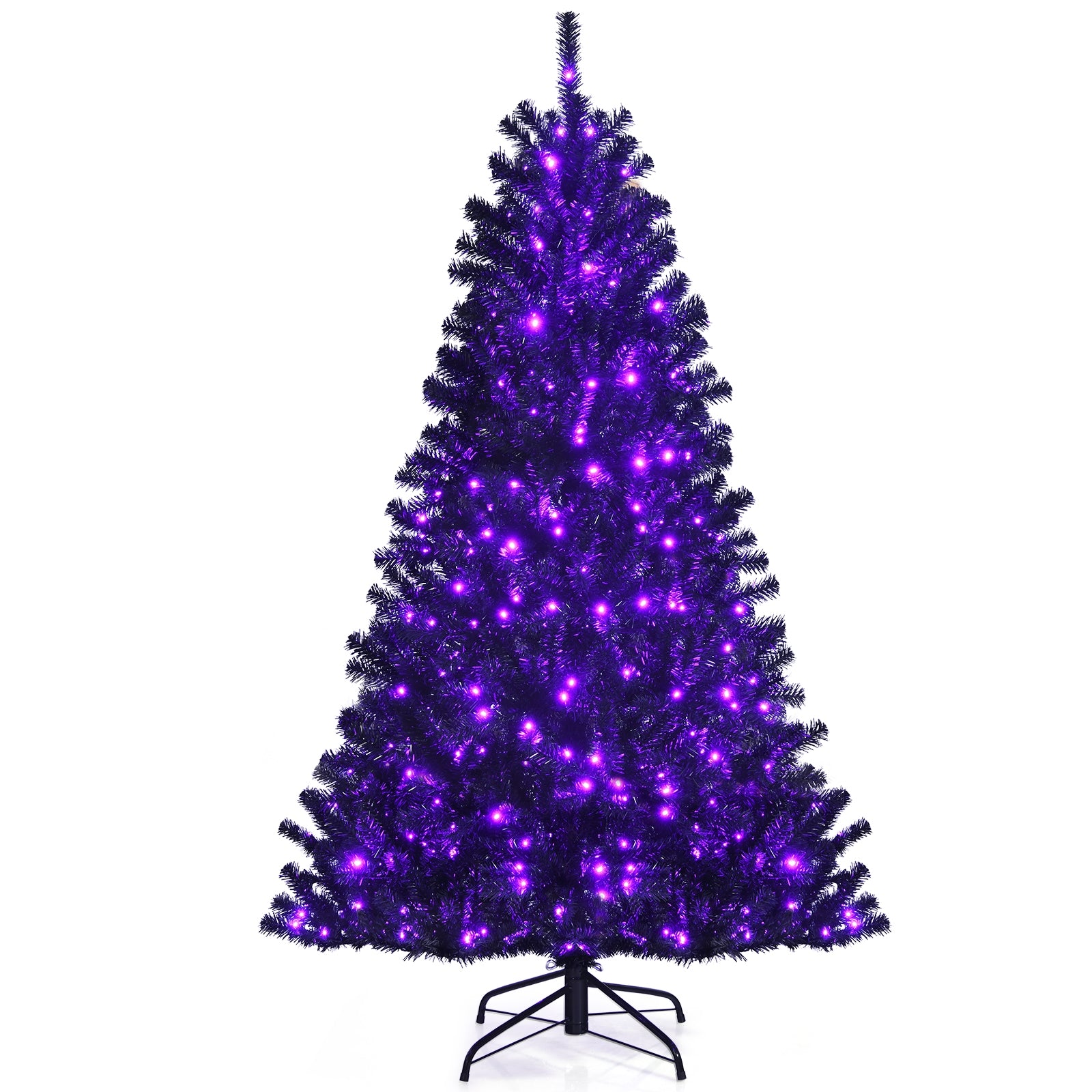 Black Artificial Christmas Halloween Tree with Purple LED Lights-6'