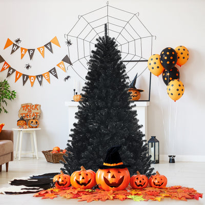 Black Artificial Christmas Halloween Tree with Purple LED Lights-6'Â 