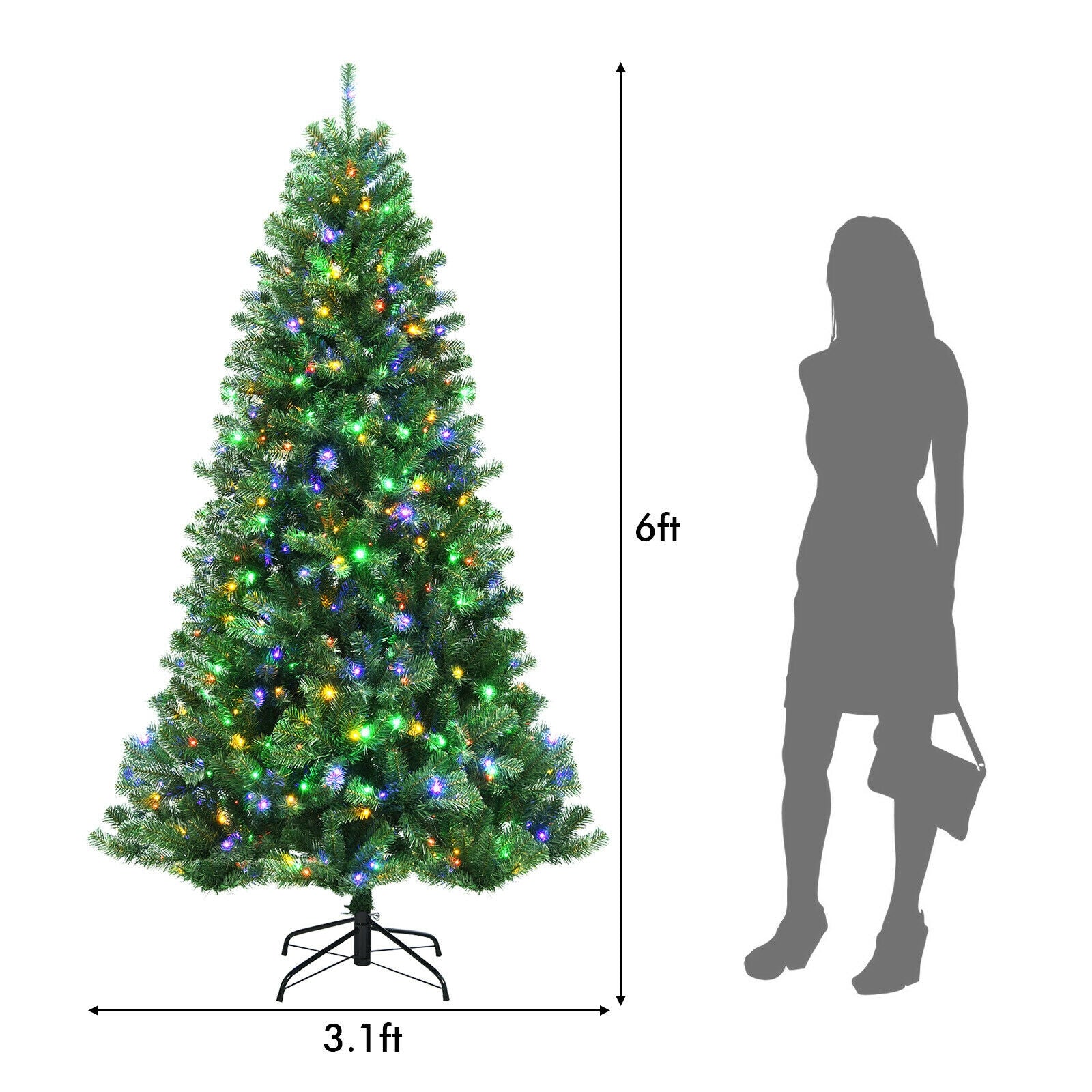 Artificial Hinged Christmas Tree with Remote-controlled Color-changing LED Lights-6'