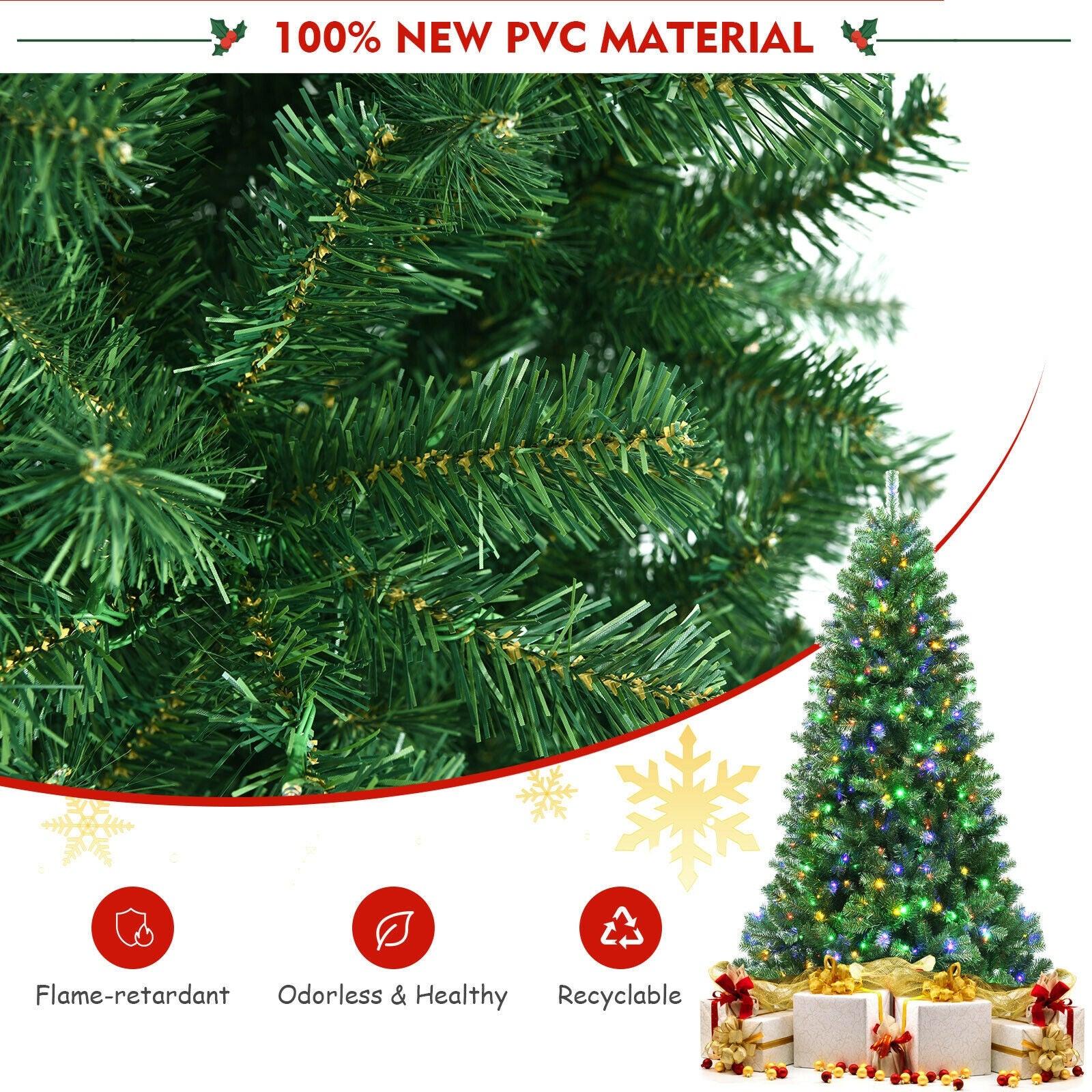 Artificial Hinged Christmas Tree with Remote-controlled Color-changing LED Lights-6'