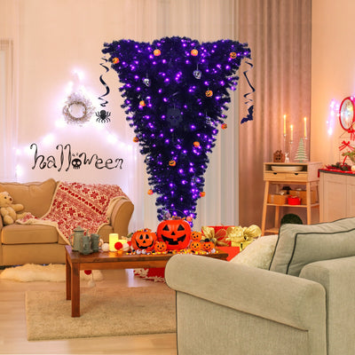 6 Feet Upside Down Artificial Christmas Tree with 270 Purple LED lightsÂ 