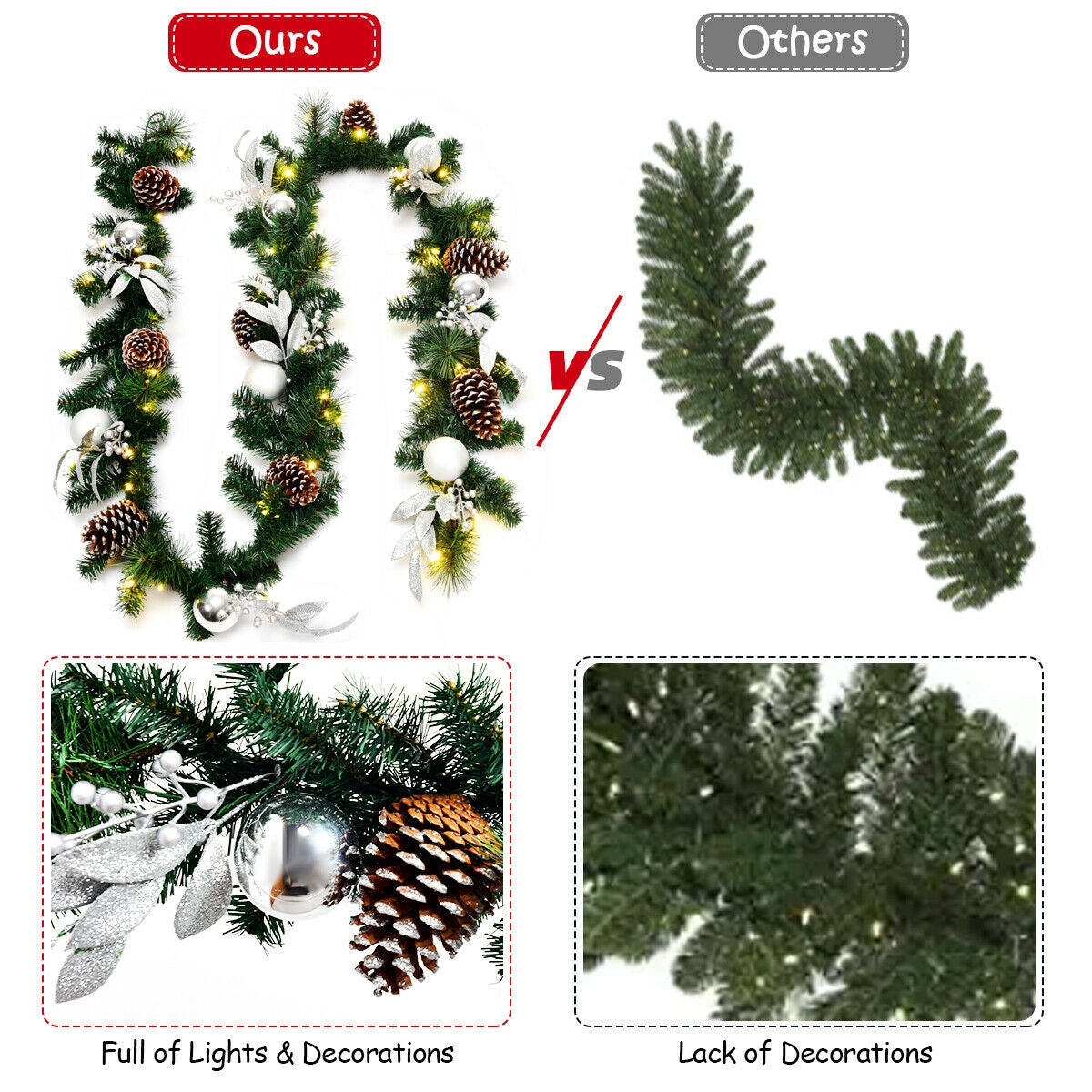 9 Feet Pre-Lit Artificial Christmas Garland with LED Lights