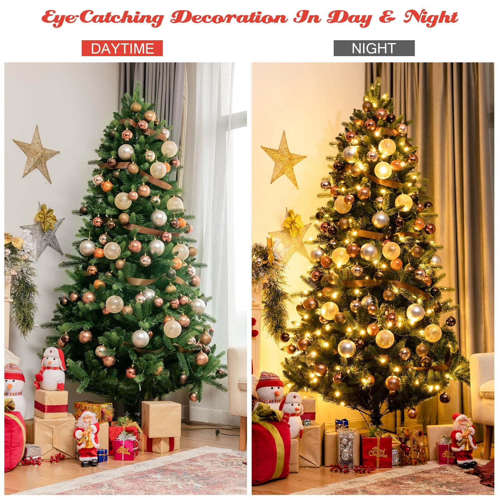 7.5 Feet Artificial Christmas Tree with Ornaments and Pre-Lit Lights