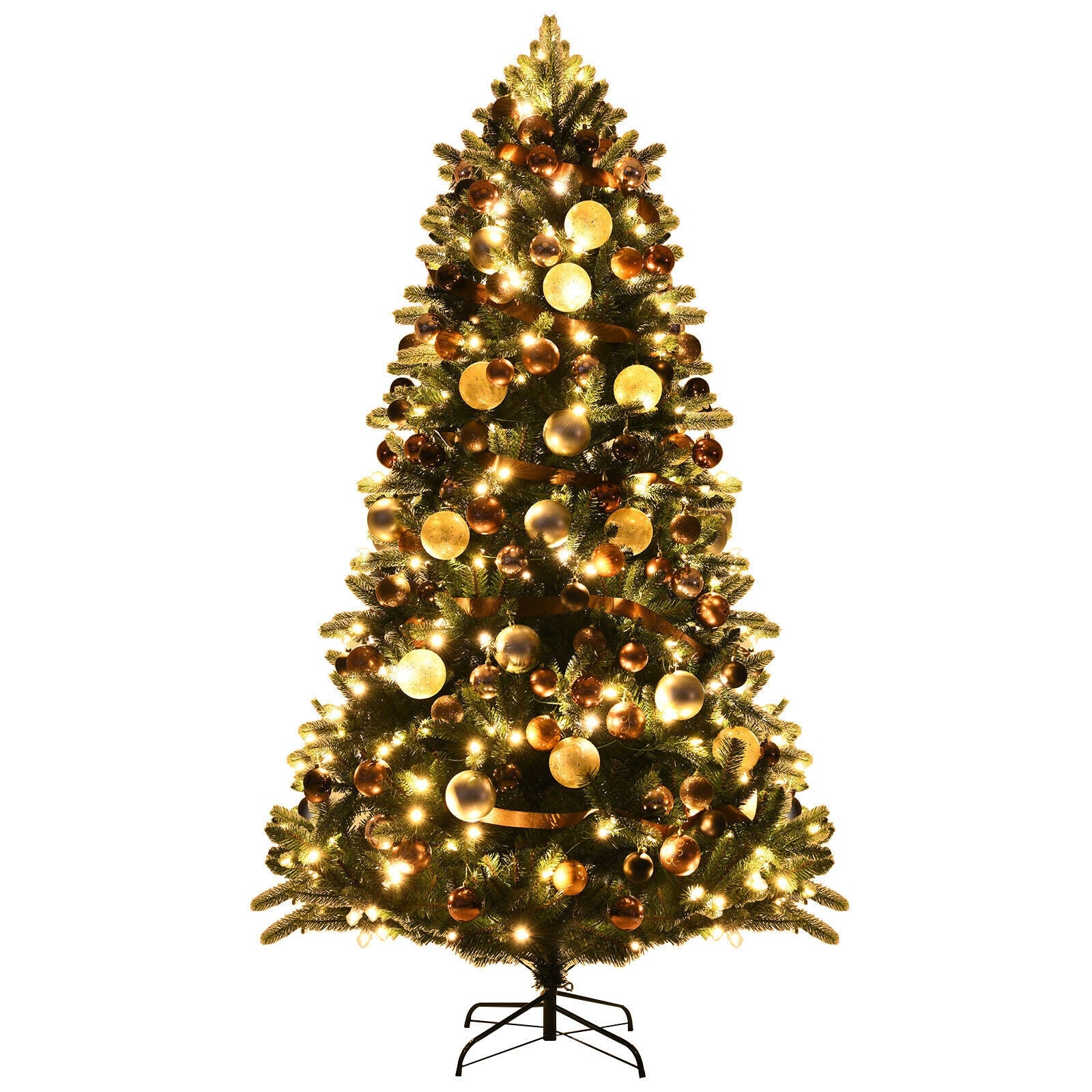 7.5 Feet Artificial Christmas Tree with Ornaments and Pre-Lit Lights