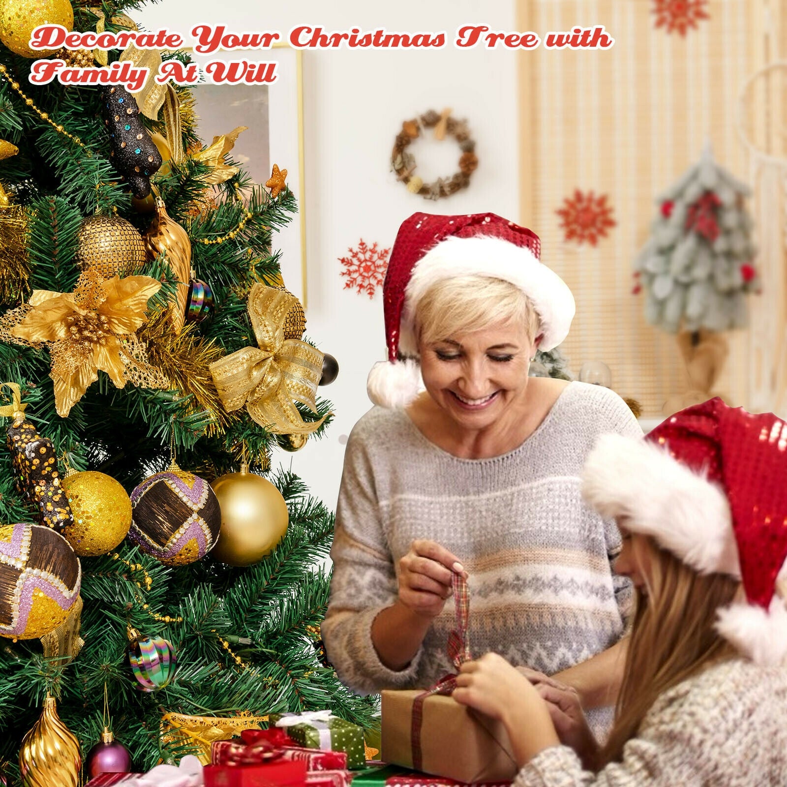 Pre-Lit Artificial Christmas Tree wIth Ornaments and Lights