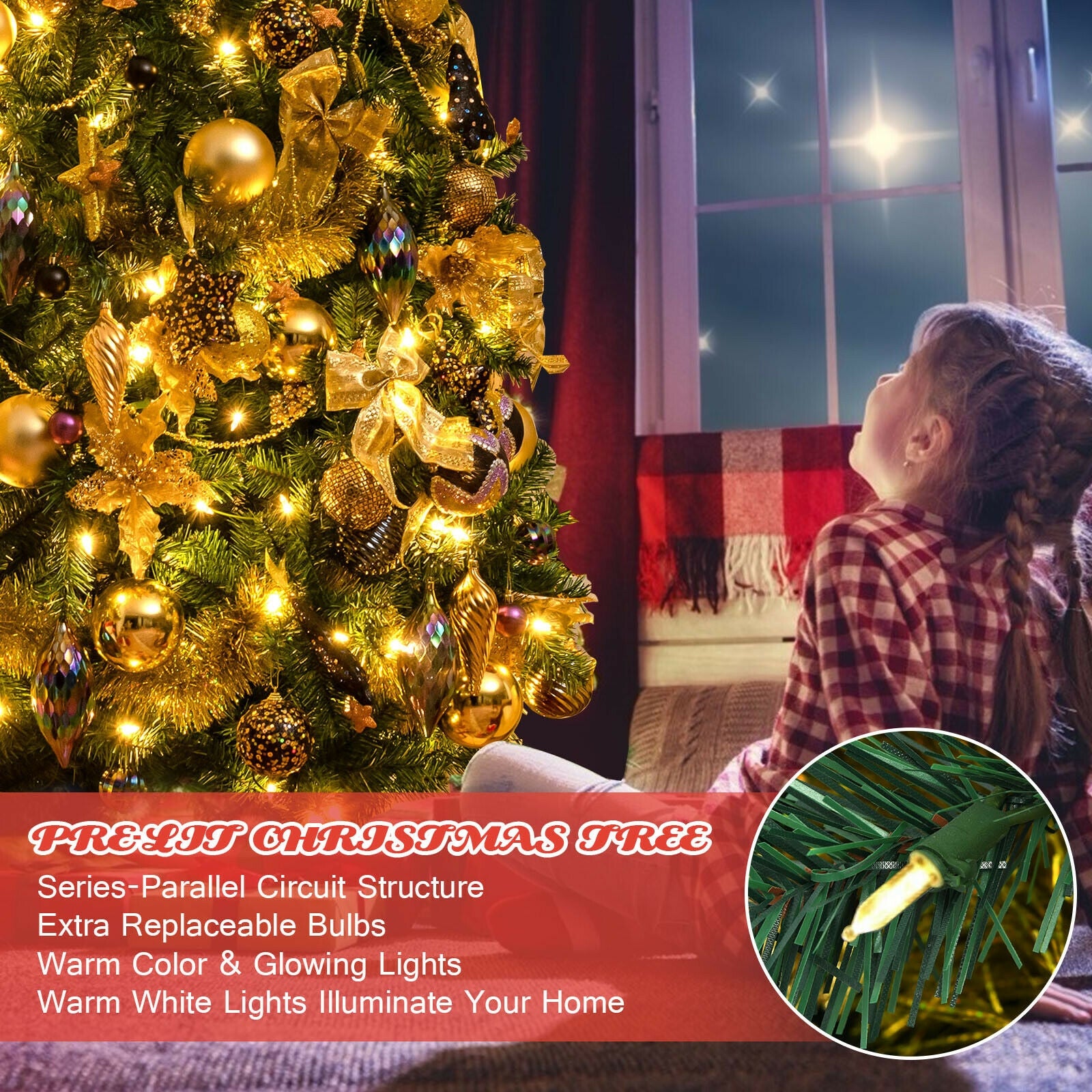 Pre-Lit Artificial Christmas Tree wIth Ornaments and Lights