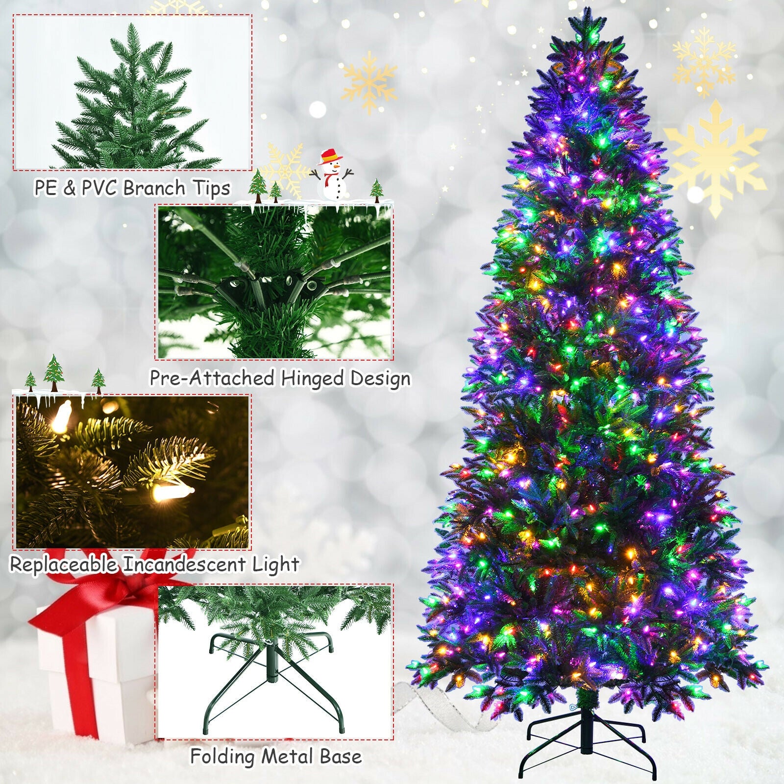 Artificial Christmas Tree with 2 Lighting Colors and 9 Flash Modes-8 ft