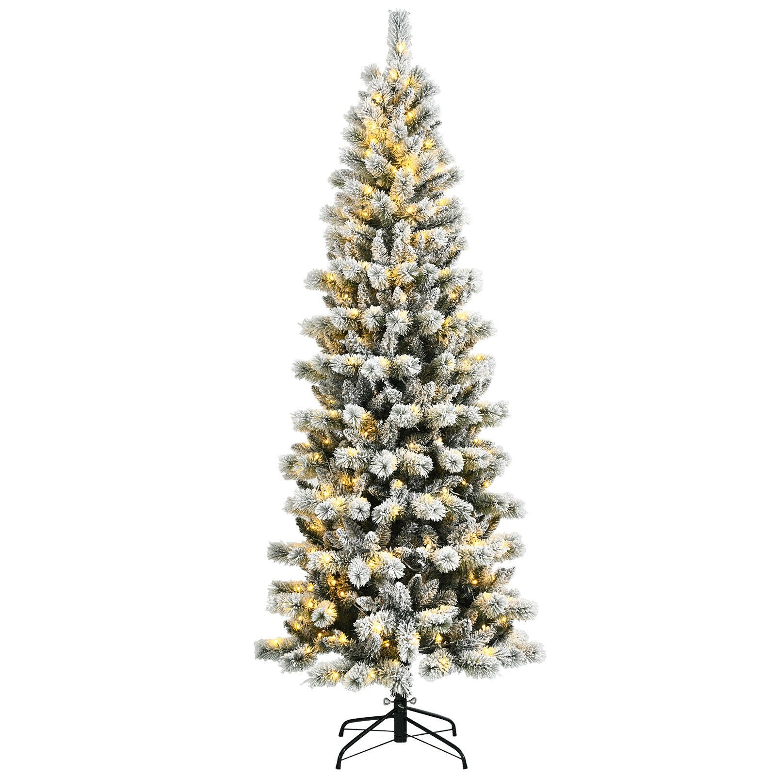 7.5 Feet Pre-Lit Hinged Christmas Tree Snow Flocked with 9 Modes Lights