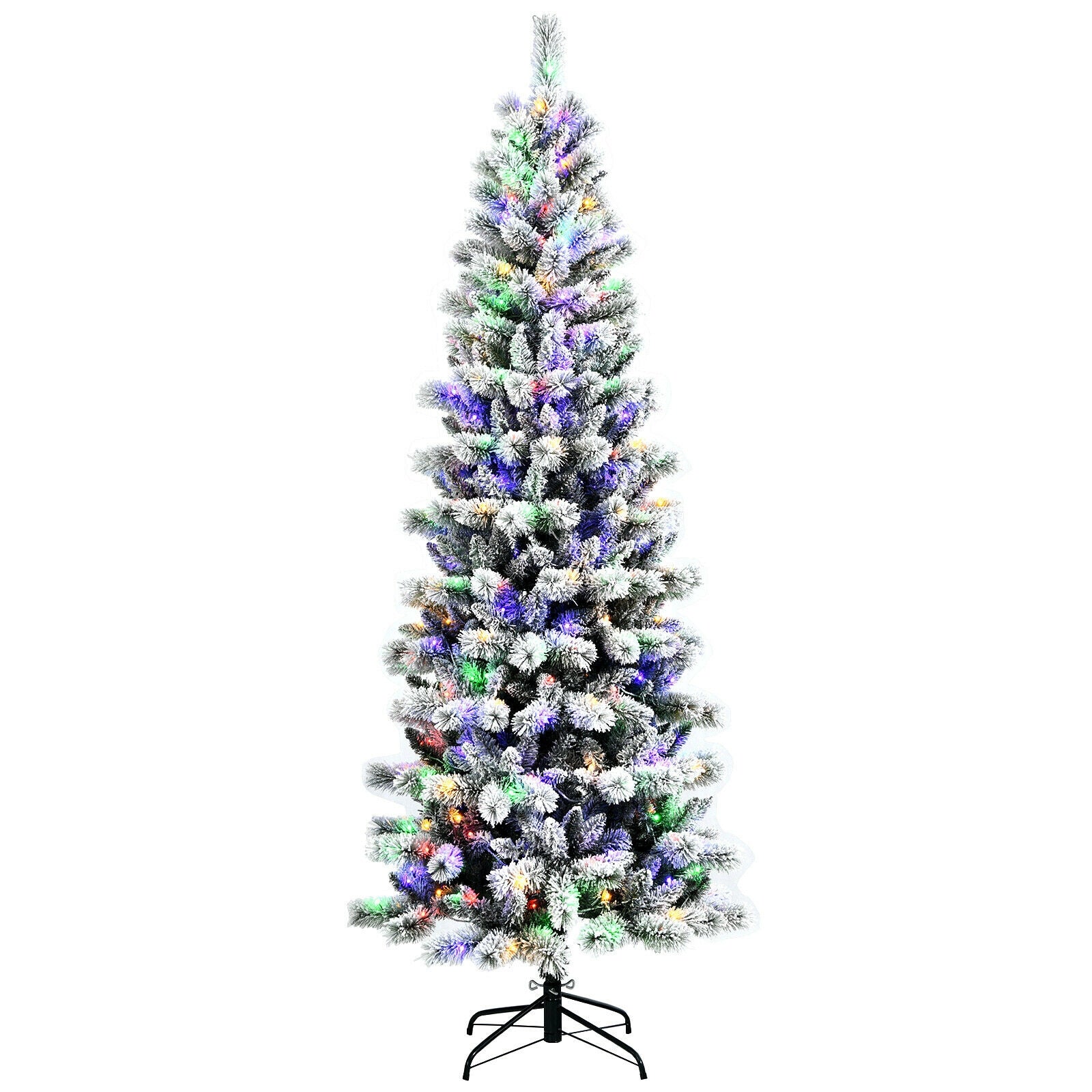 7.5 Feet Pre-Lit Hinged Christmas Tree Snow Flocked with 9 Modes Lights