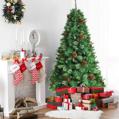 6 Feet Unlit Hinged PVC Artificial Christmas Pine Tree with Red BerriesÂ 